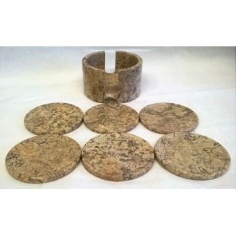 MARBLE COASTER SET – 6 PIECE BROWN FOSSIL SET